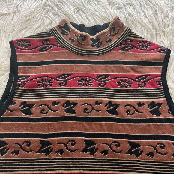 ST. JOHN Womens Mock Neck Sleeveless Sweater Fall Leaves Floral Knit USA Size M - Picture 2 of 7